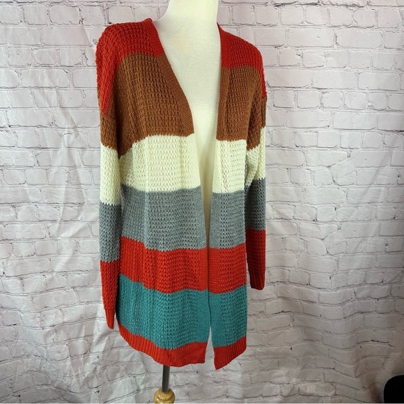 NWT umgee Boutique Multicolored open front Cardigan Sweater color block PLUS - Picture 2 of 9